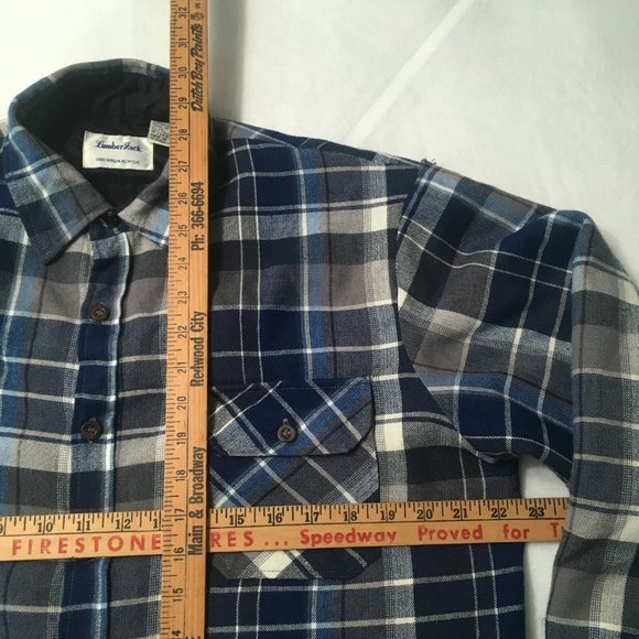 lumberjack Mens Plaid Flannel Button quilted virgin lining Shirt 1960's medium - Picture 2 of 10